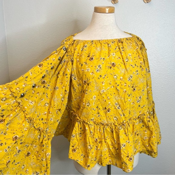Aniye By Bell Sleeve Yellow Floral Boho Peasant Top - Picture 3 of 9